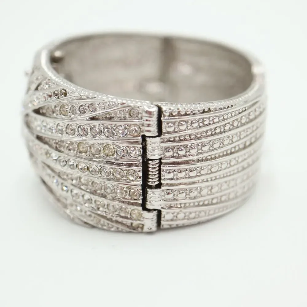 Victoria Wieck Pave Crystal Jewel Cuff Watch 35mm Hidden MOP Dial w New Battery